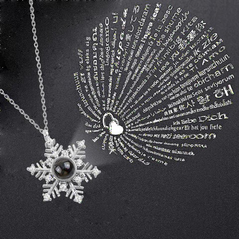 Other Necklace - I Love You In A Hundred Languages ​​Snowflake Model Silver Necklace Rose 100348059 - Turkey