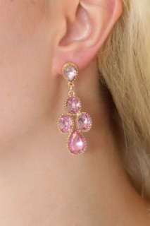 Gold Color Pink Zircon Stone Women's Earrings 100328102