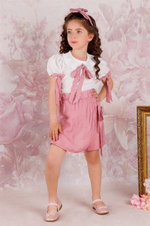 Baby Girl Collar Sleeves Bow Elastic Waist Tie Powder Powder Shorts Set 100328415