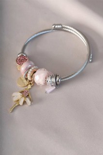 Bracelet - Pink Stone Ballerina Figured Charm Bracelet 100319979 - Turkey