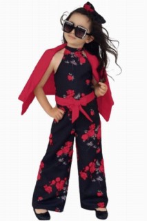 Girl Clothing - Girls' Fashion Flowers Red Jumpsuit 100326792 - Turkey
