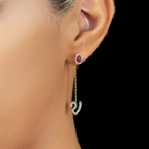 Earrings - July Birth Stone Cabochon Cut Silver Earrings 100350177 - Turkey