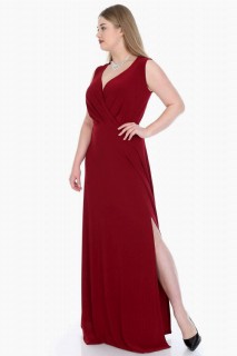 Plus Size Claret Red Evening Dress with Side Slit 100276169
