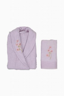 Scar Embroidered 100% Cotton Single Bathrobe Set Lilac 100329398