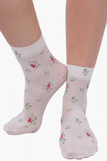 Socks - Girl's Floral Printed White Socks 100327357 - Turkey