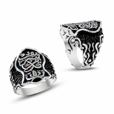 Silver Rings 925 - Special Black Ground Nal-i Şerif Symbol Silver Men's Ring 100348628 - Turkey