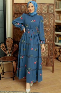 Daily Dress - İndigo Blue Hijab Dress 100341695 - Turkey