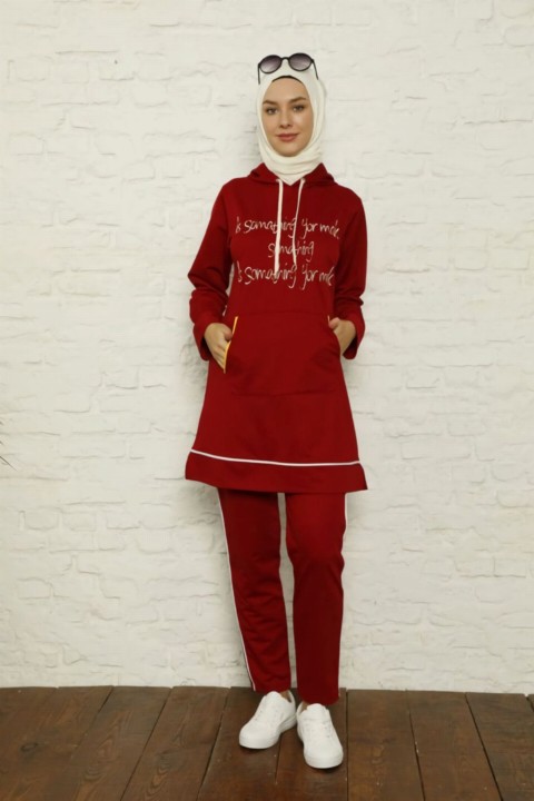 Pajamas - طقم بدلة رياضية بقلنسوة ومطرز ومفصل للنساء 100325573 - Turkey