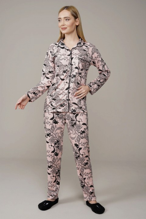 Lingerie & Pajamas - Women's Patterned Long Sleeve Pajamas Set 100325711 - Turkey