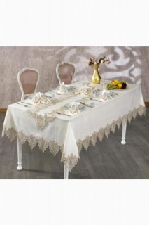 French Guipure Sultanate Table Cloth Set Ecru Copper 26 Pieces 100344802