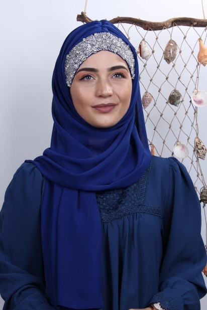 Woman Hijab & Scarf - Stone Design Bonnet Shawl Sax 100282991 - Turkey