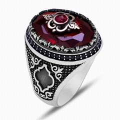 Zircon Stone Rings - خاتم سوليتير من الفضة على حجر الزركون الأحمر 100347767 - Turkey