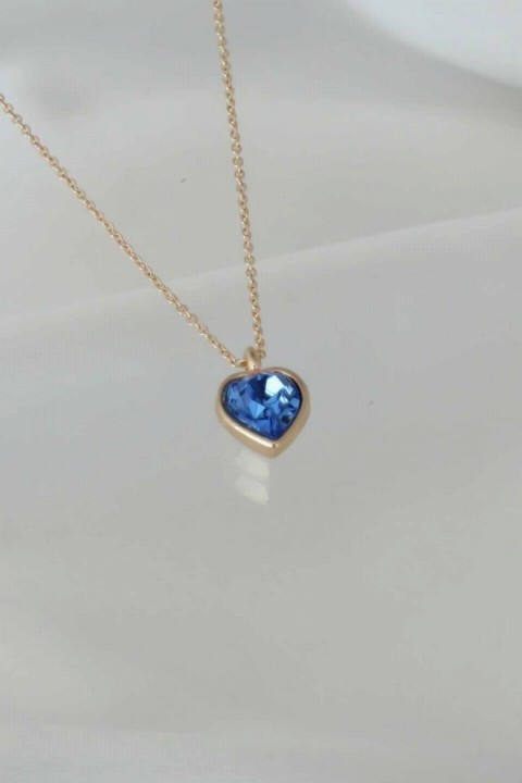 Necklaces - Blue Zircon Stone Heart Figure Women Necklace 100327570 - Turkey