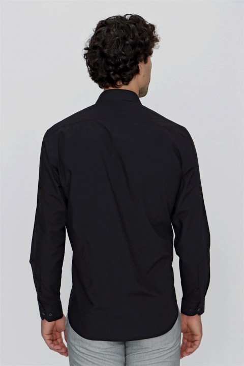 Men's Black Basic Pocketed Regular Fit Comfy Cut Shirt 100351041
