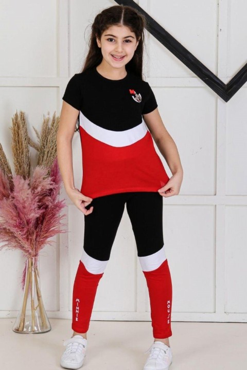 Outwear - Girl's Minnie Mouse Striped Black Tights Suit 100344604 - Turkey