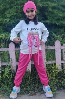 Tracksuits, Sweatshirts - Boy Girl LOVE And Shoe Printed Rope Detailed Pink Tracksuit 100328630 - Turkey