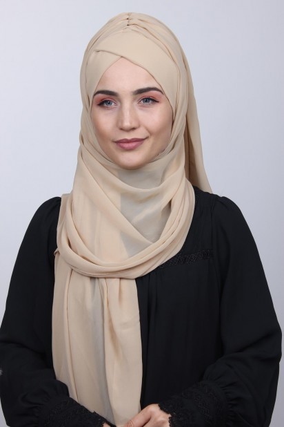 Ready to wear Hijab-Shawl - Bonnet Châle Beige - Turkey