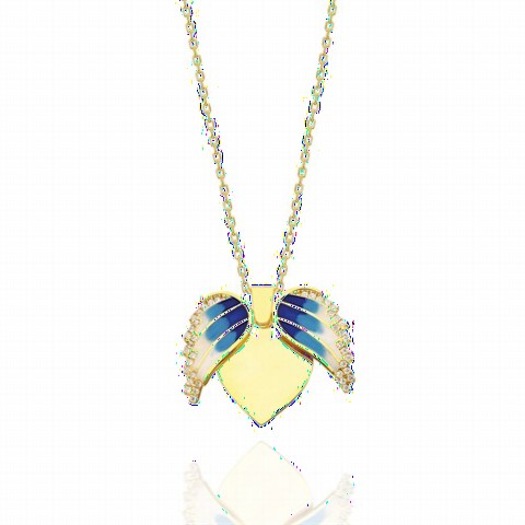 Necklace - Blue Enamel Open Heart Model Name Sterling Silver Necklace 100349867 - Turkey