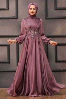 Woman Clothing - Dusty Rose Hijab Evening Dress 100336695 - Turkey