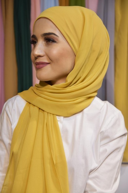All occasions - Ready Made Practical Bonnet Shawl Gold Yellow 100285527 - Turkey