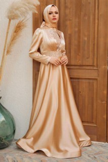 Beige Hijab Evening Dress 100339763