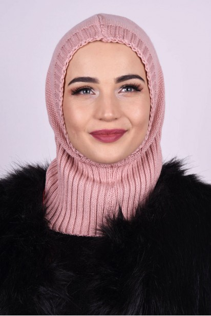 Woman Bonnet & Turban - مسحوق بيريه صوف محبوك وردي - Turkey