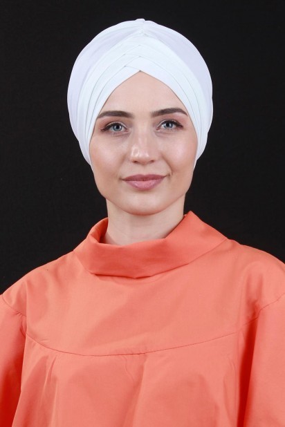 Woman Bonnet & Turban - Bonnet Double Face 3 Rayures Blanc - Turkey