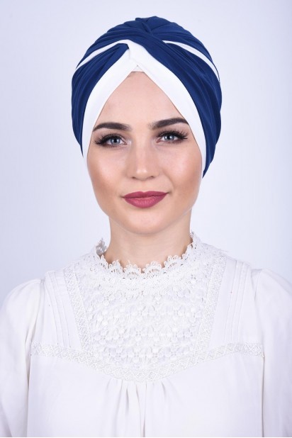 Woman Bonnet & Turban - اثنان لون فيرا بون نيلي - Turkey