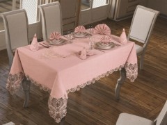 Rectangle Table Cover - French Guipure Jasmine Velvet Single Table Cloth Powder 100330318 - Turkey