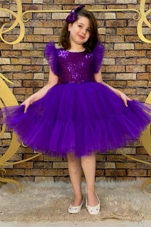 Girl Clothing - Girls' Sleeves Ruffled Skirt Fluffy Tulle Pulpette Purple Evening Dress 100328395 - Turkey