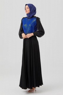 Daily Dress - Women's Sequined Sleeves Chiffon Evening Dress 100342695 - Turkey