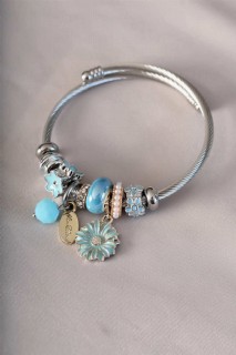 Woman - Blue Colored Daisy Figured Charm Bracelet 100326575 - Turkey