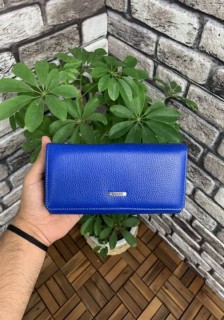 Hand Portfolio - Damenbrieftasche aus blauem Leder mit Reißverschluss 100345444 - Turkey