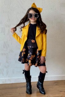 Outwear - Boys' Blazer Jacket and Floral Printed Yellow Ruffle Skirt Suit 100328488 - Turkey
