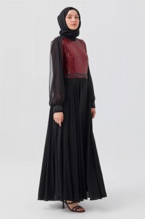 Daily Dress - Women's Sequined Sleeves Chiffon Evening Dress 100342692 - Turkey