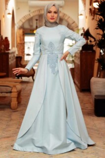 Woman Clothing - فستان سهرة حجاب أزرق فاتح 100340701 - Turkey