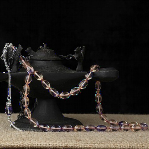 Men - Transparent Color Sword Tassel Detailed Spinning Amber Rosary 100349443 - Turkey