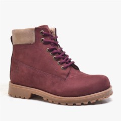 Boots - حذاء شتوي أحمر كلاريت حذاء من الجلد الطبيعي من سلسلة نيسون 100278755 - Turkey