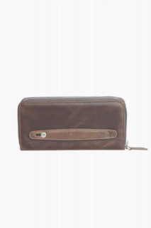 Guard Double Zippered Crazy Brown Leather Clutch Bag 100346124