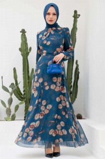 Clothes - İndigo Blue Hijab Dress 100337601 - Turkey