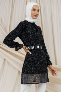 Tunic - Women's Drop Pattern Belted Tunic 100326126 - Turkey