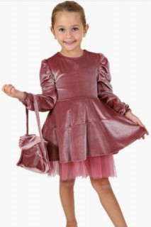 Evening Dress - Girl's Watermelon Arm Bag Velvet Glittery Powder Evening Dress 100327134 - Turkey