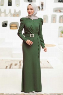 Evening & Party Dresses - Khaki Hijab Evening Dress 100339306 - Turkey