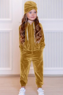Tracksuits, Sweatshirts - Girl Kid Indian Hat Velvet Mustard Tracksuit Suit 100328646 - Turkey