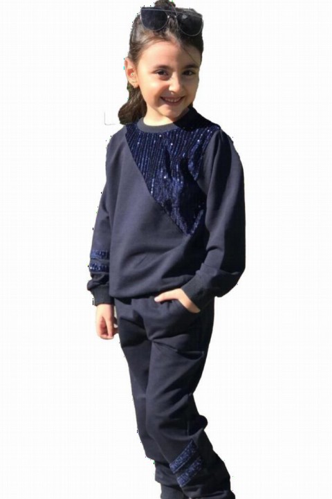 Girls - Marineblauer Mädchen-Trainingsanzug mit Pulp-besticktem Trainingsanzug 100327043 - Turkey