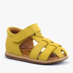 Baby Girl Shoes - Genuine Leather Yellow Baby Sandals 100352474 - Turkey
