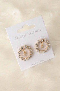 Earrings - Gold Color Zircon Stone Women's Earrings 100327488 - Turkey