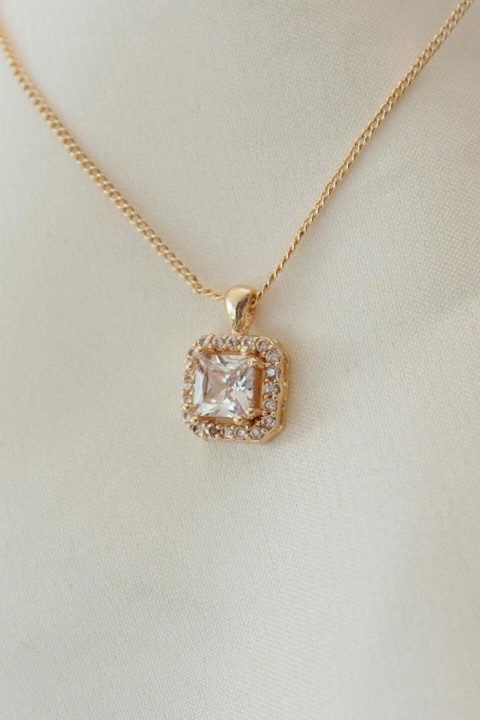 Square Necklace with Zircon and Crystal Stone 100319848