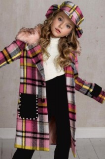 Girl's Plaid Coat 5-Piece Pink Top and Bottom Set 100351621