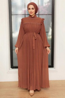 Woman Clothing - فستان حجاب بني 100341478 - Turkey